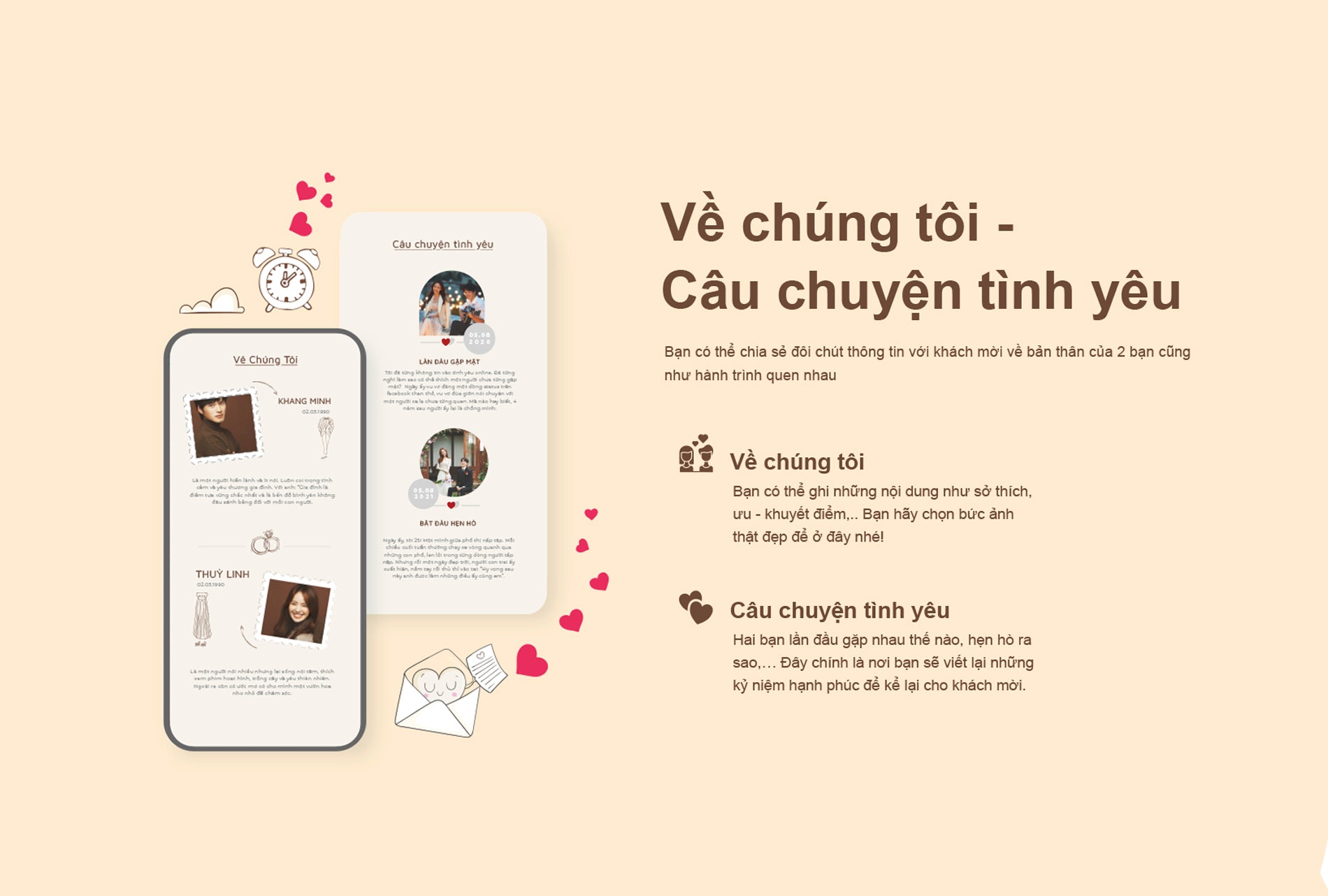 2 tính năng mới trên thiệp cưới online, thiệp cưới trực tuyến: “Về chúng tôi” và “Câu chuyện tình yêu”